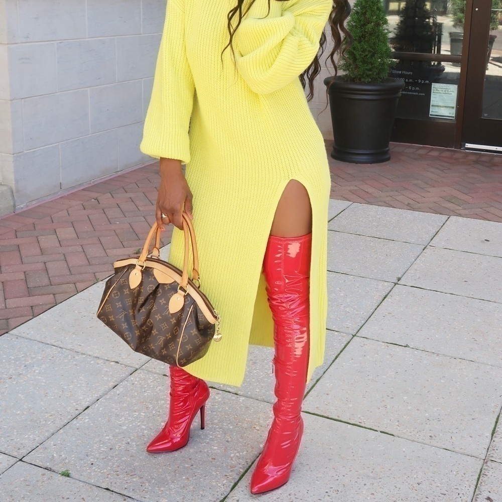 Red Faux Patent Leather Pointed Boots - Picture 2 of 8